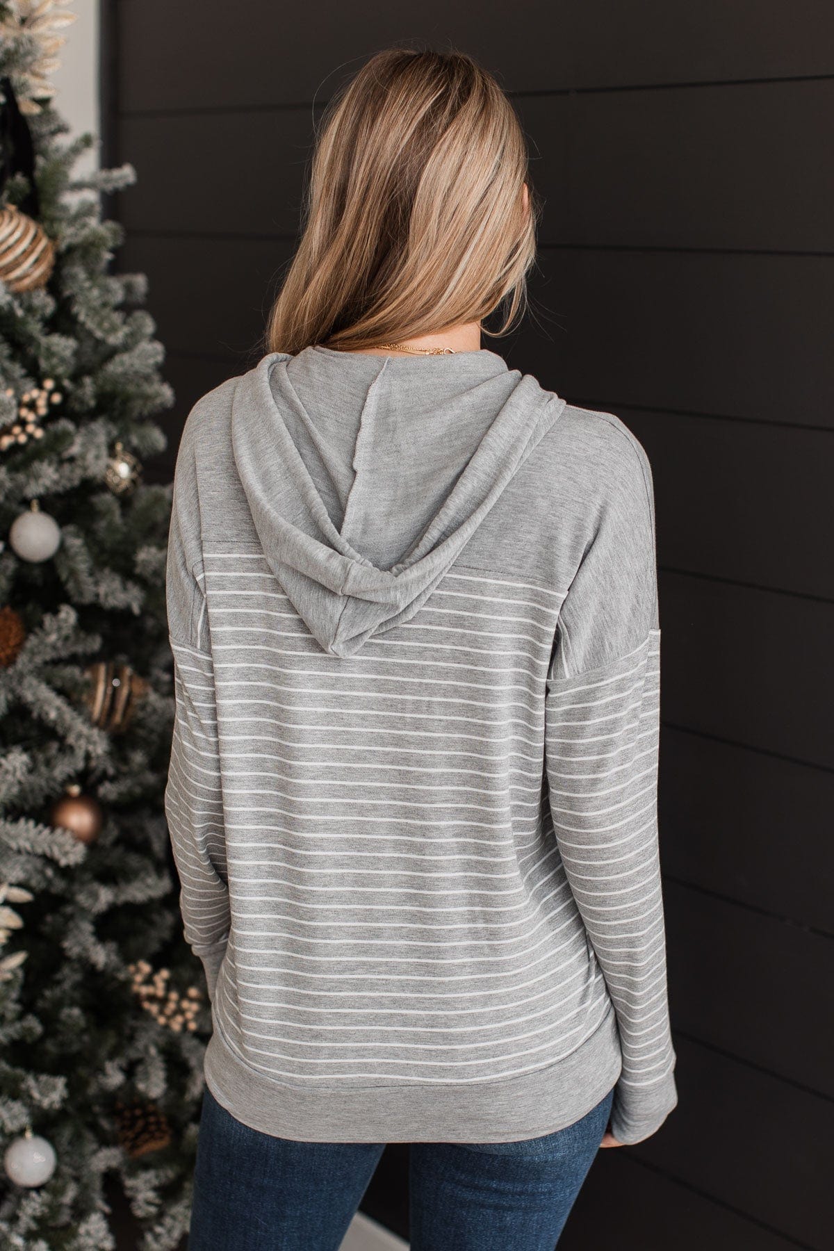Only Yours Hooded Knit Top- Heather Grey