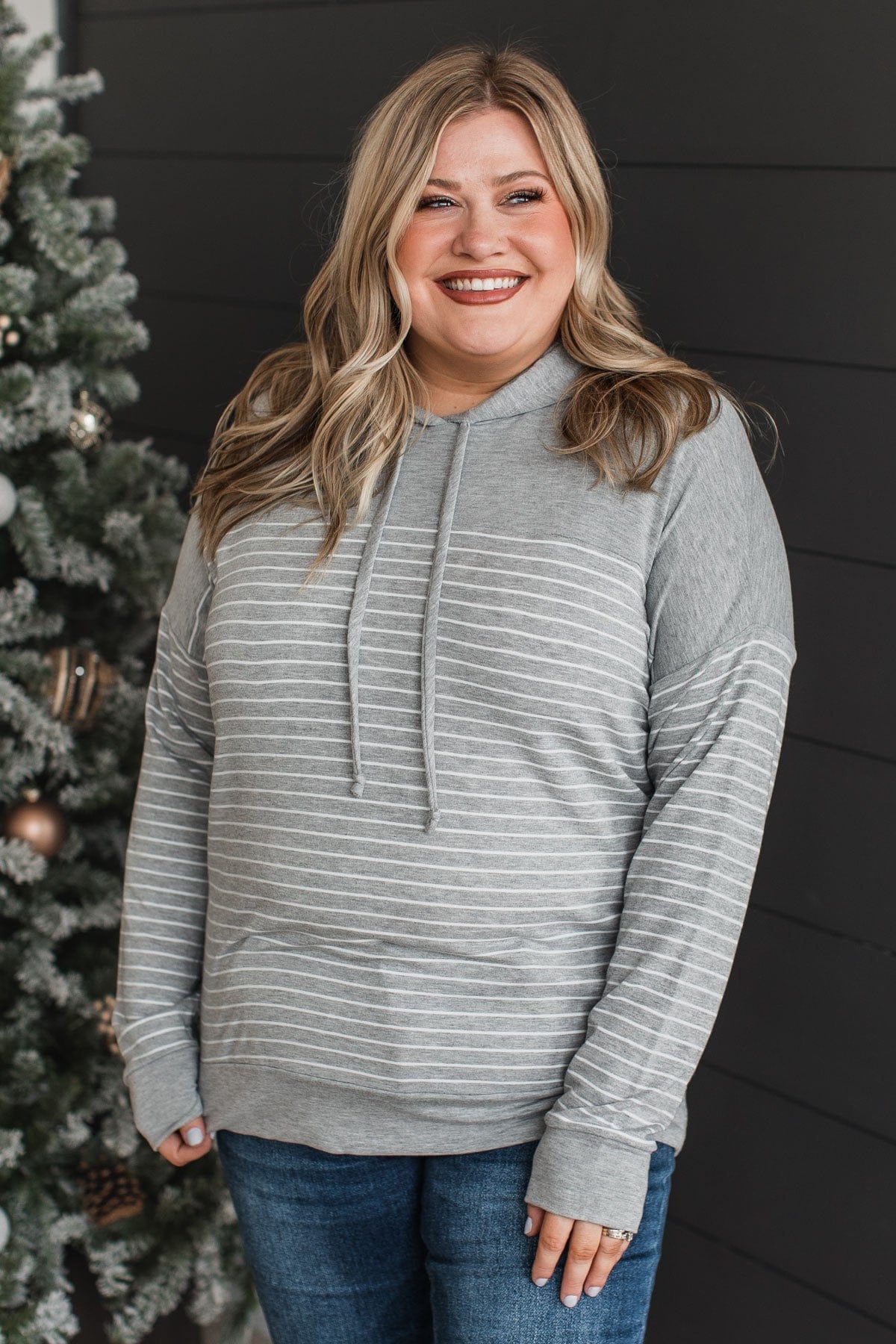 Only Yours Hooded Knit Top- Heather Grey