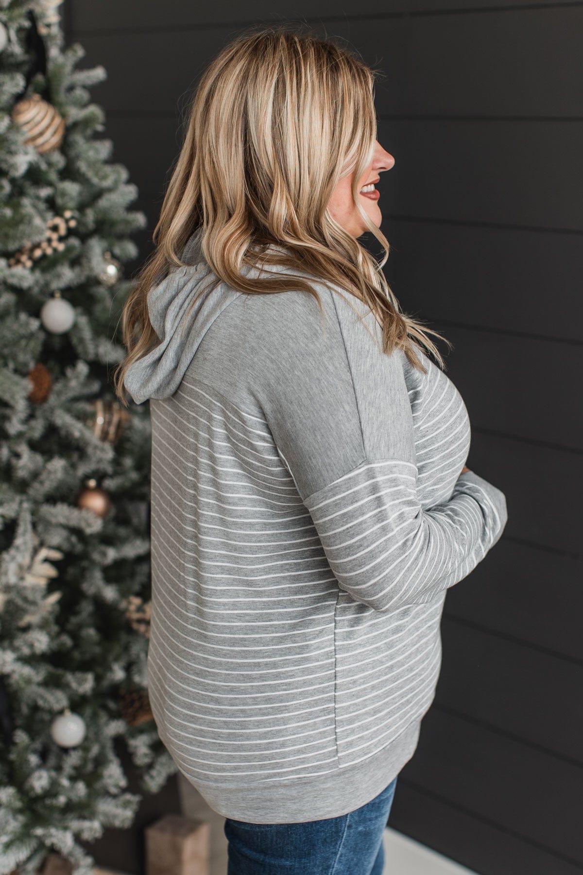 Only Yours Hooded Knit Top- Heather Grey