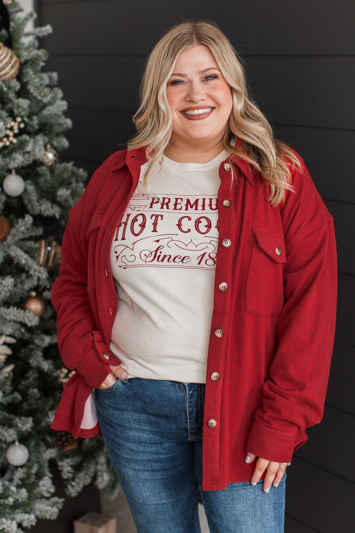 Typical Feelings Knit Button Top- Red