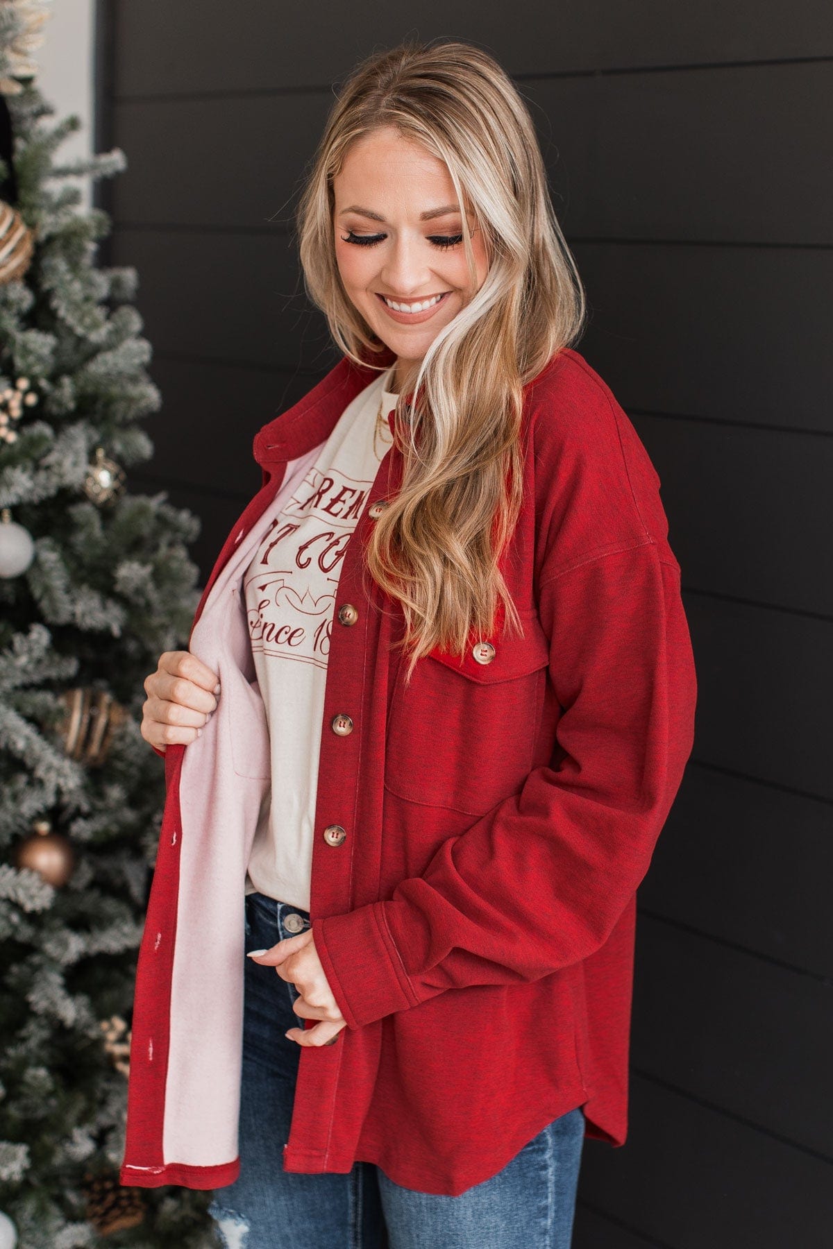 Typical Feelings Knit Button Top- Red