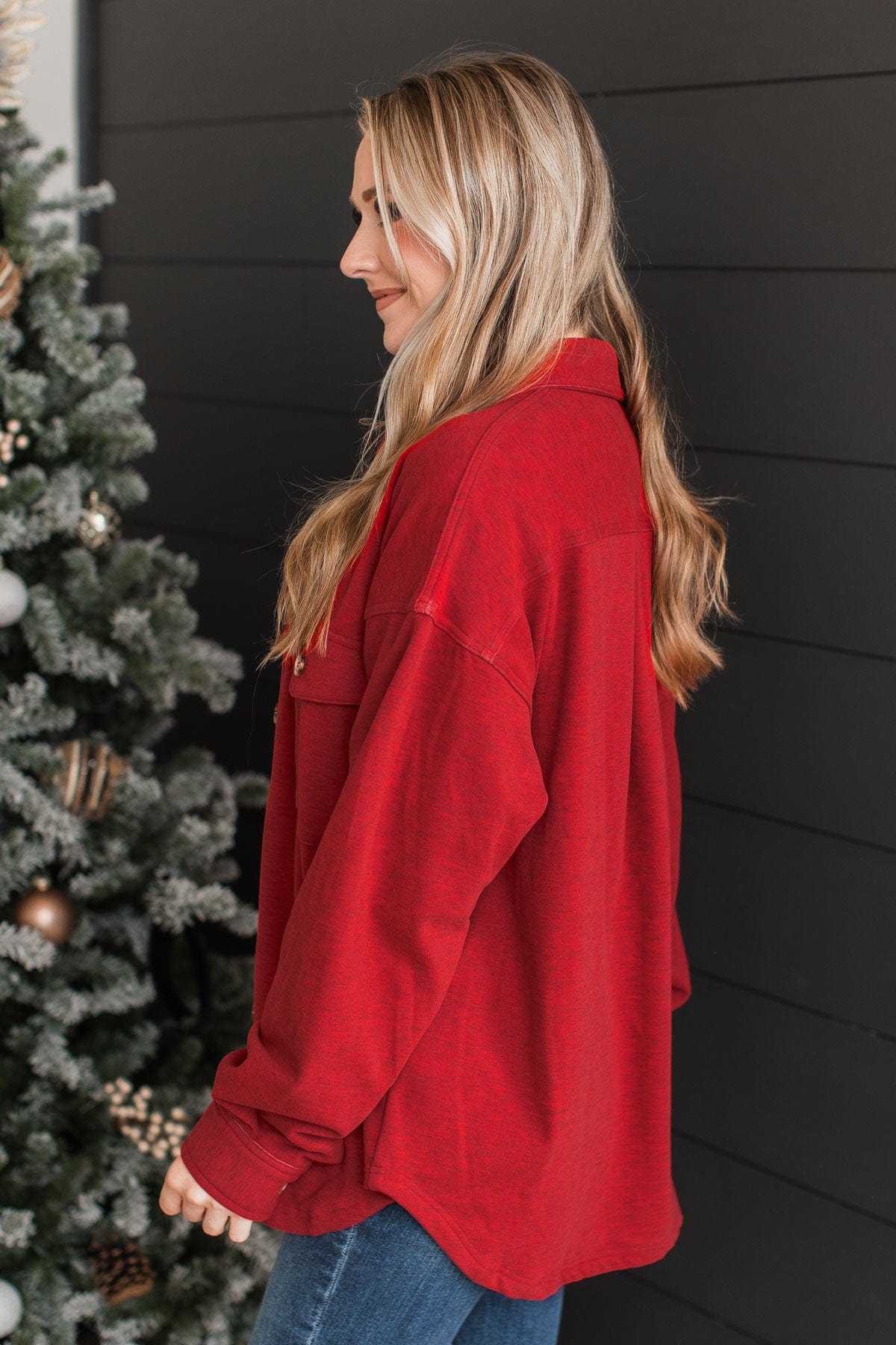 Typical Feelings Knit Button Top- Red