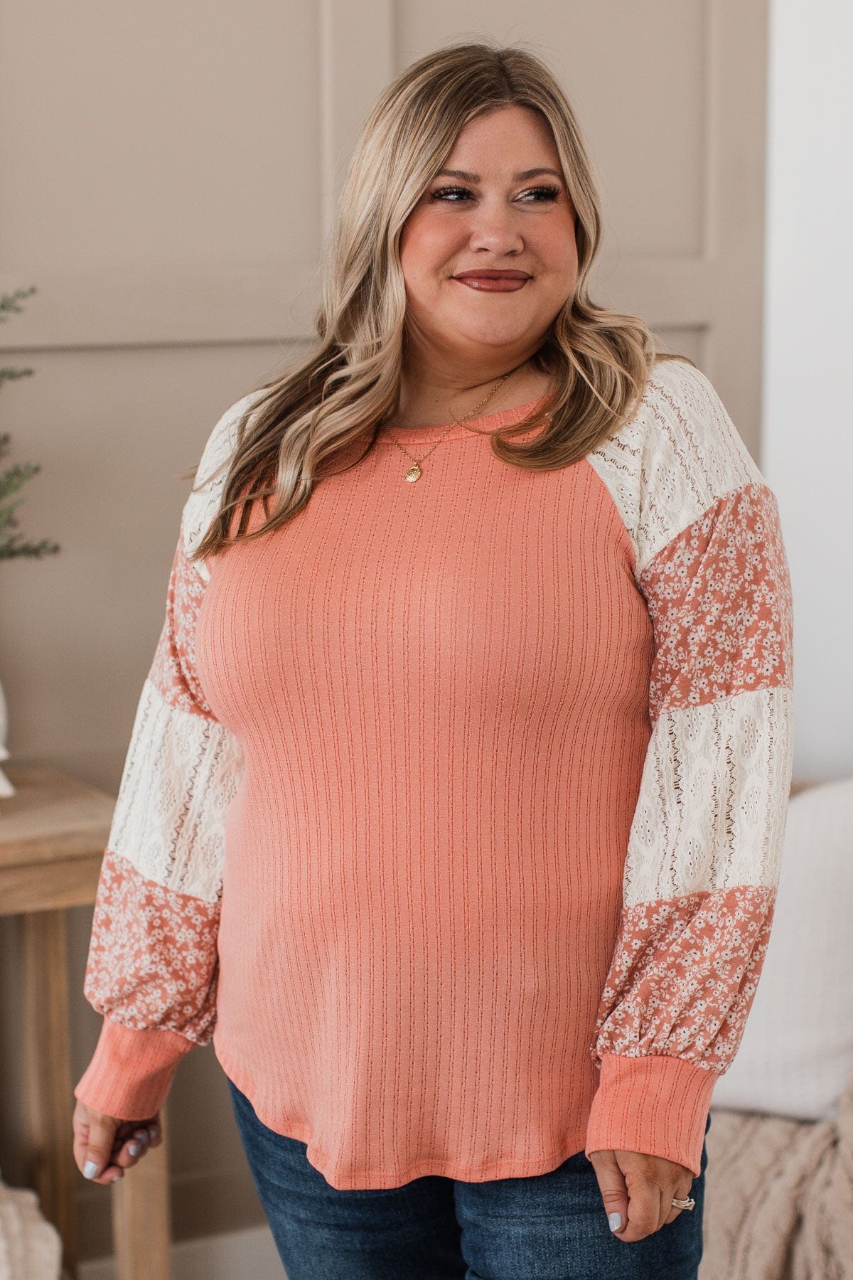 Pure Joy Color Block Knit Top- Coral & Ivory