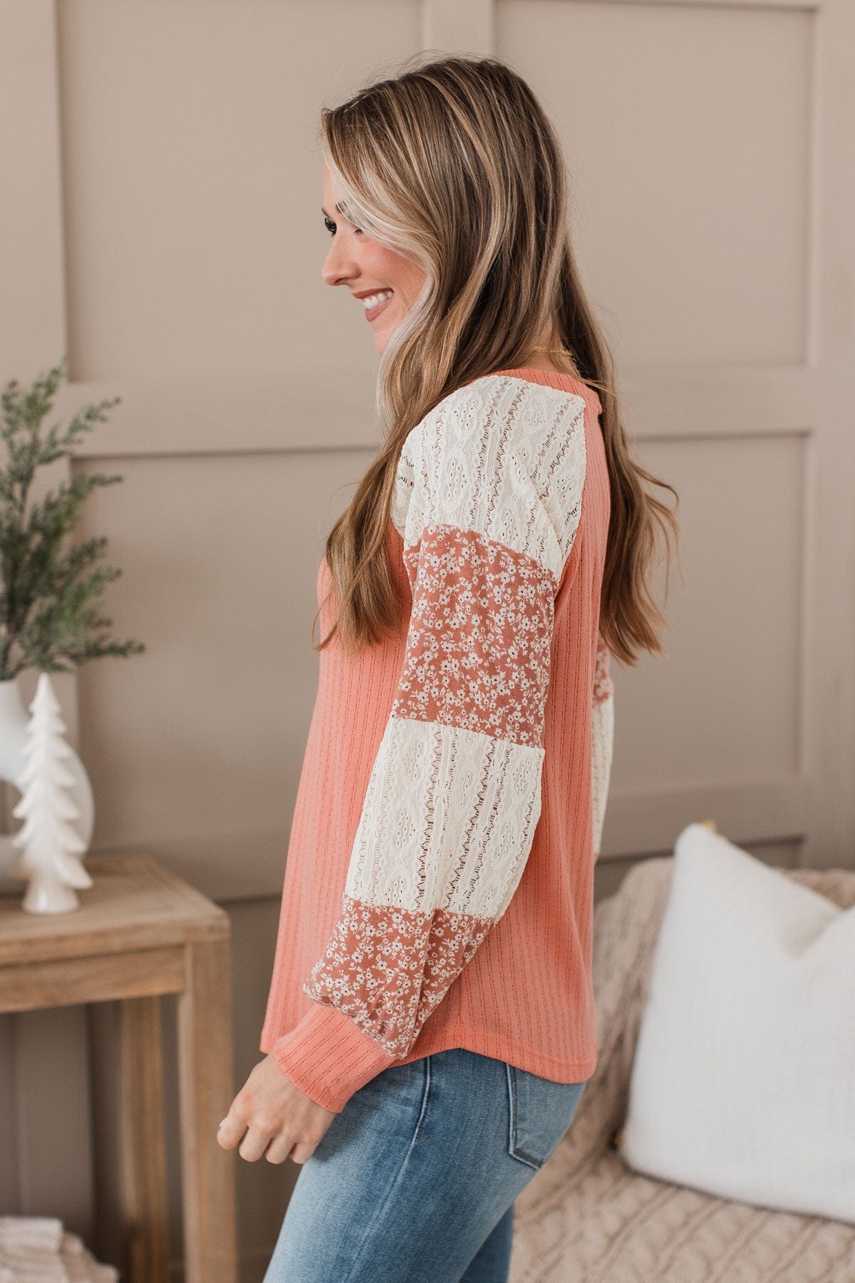 Pure Joy Color Block Knit Top- Coral & Ivory