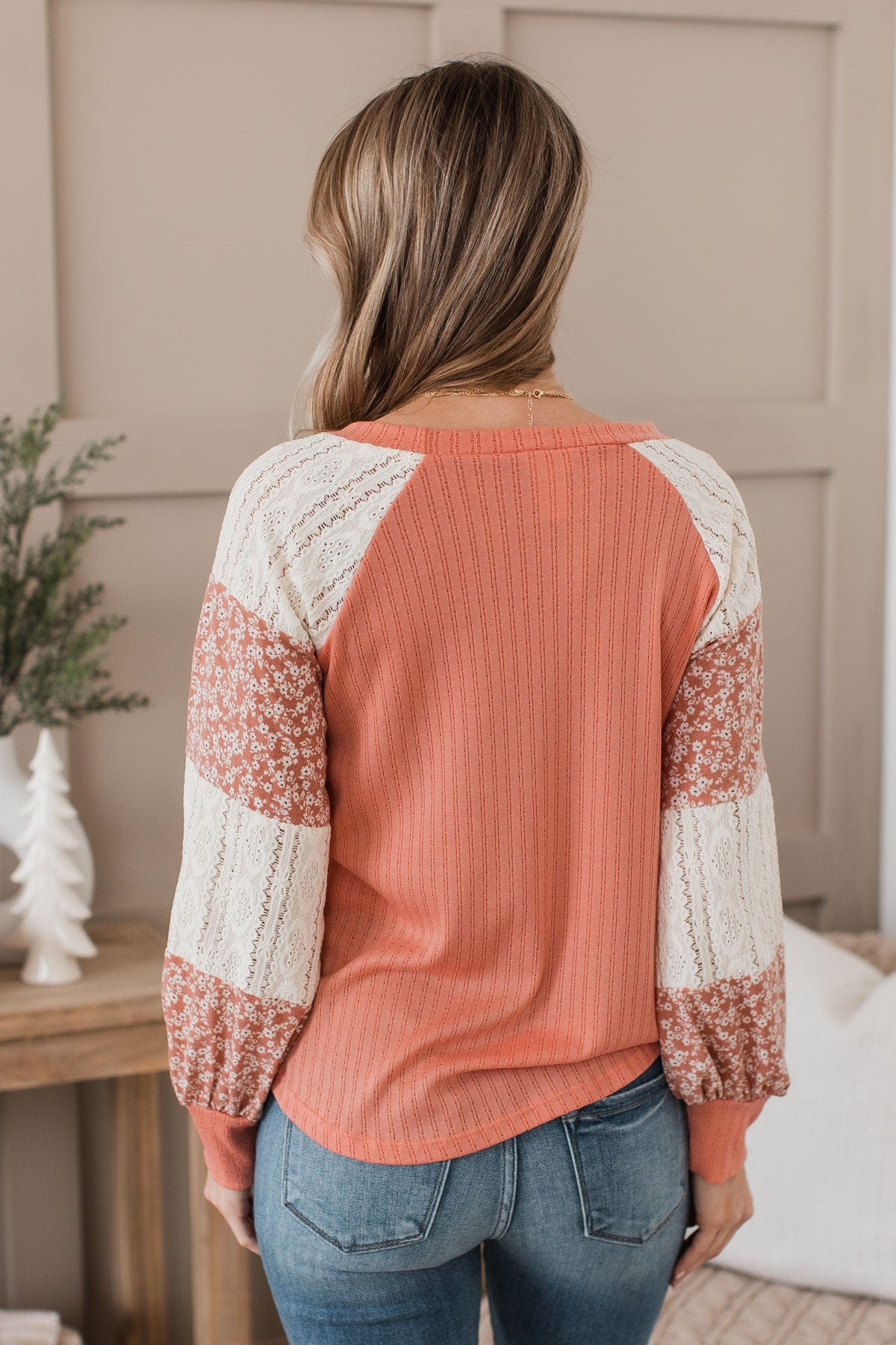 Pure Joy Color Block Knit Top- Coral & Ivory