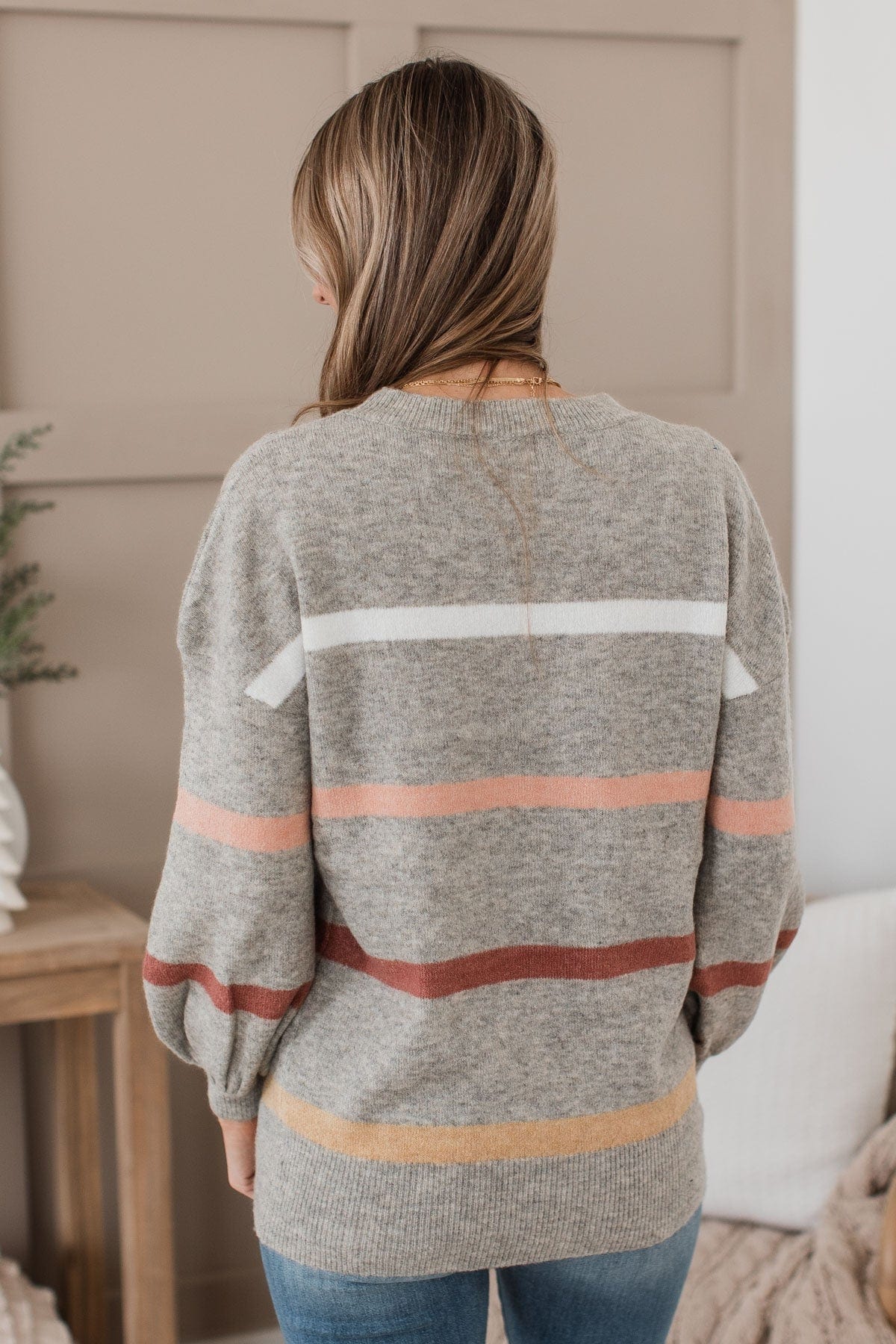 Wonderful Days Striped Knit Sweater- Heather Grey