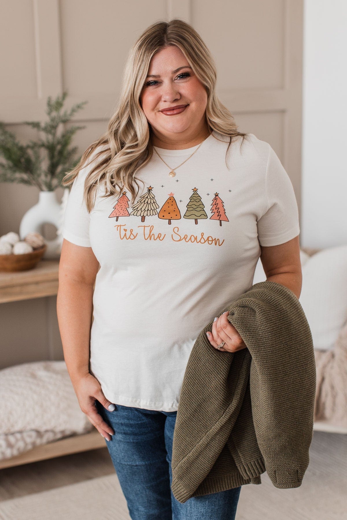"Tis The Season" Graphic Top- Ivory