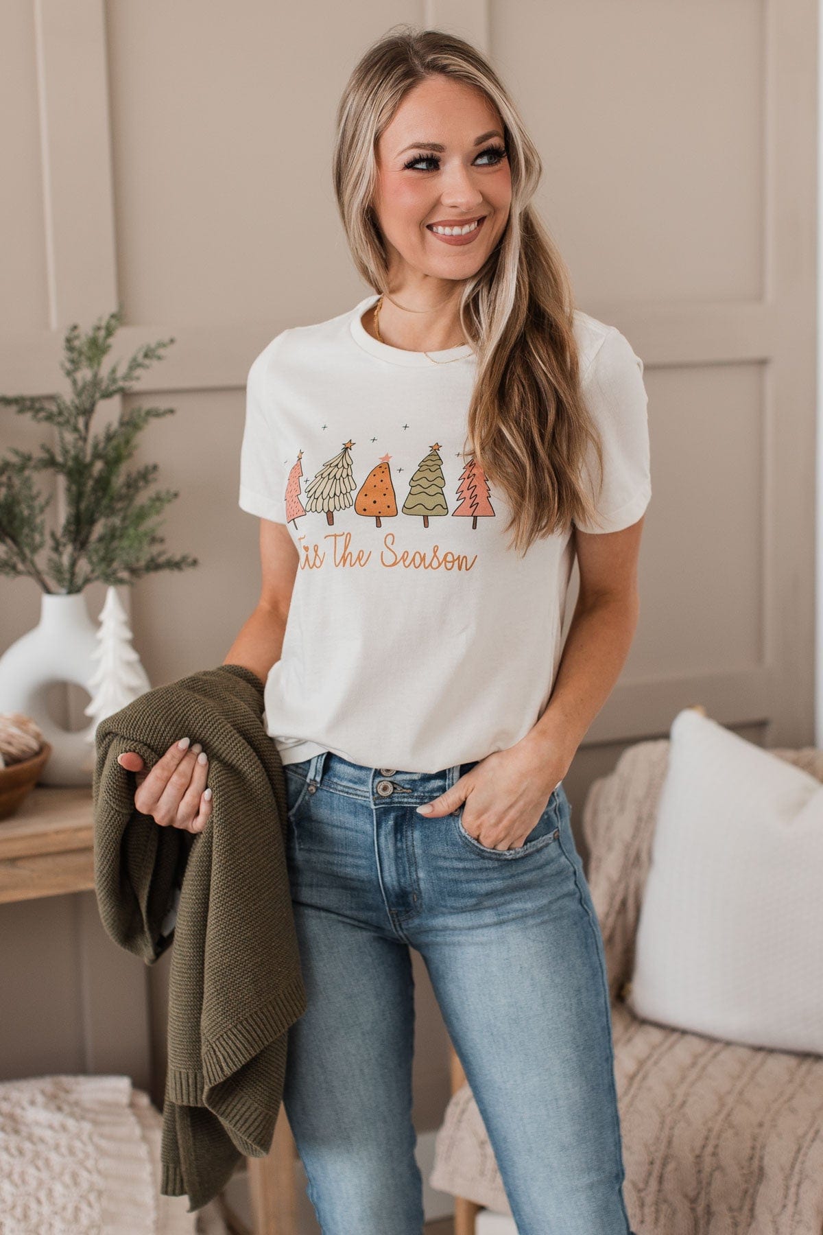 "Tis The Season" Graphic Top- Ivory