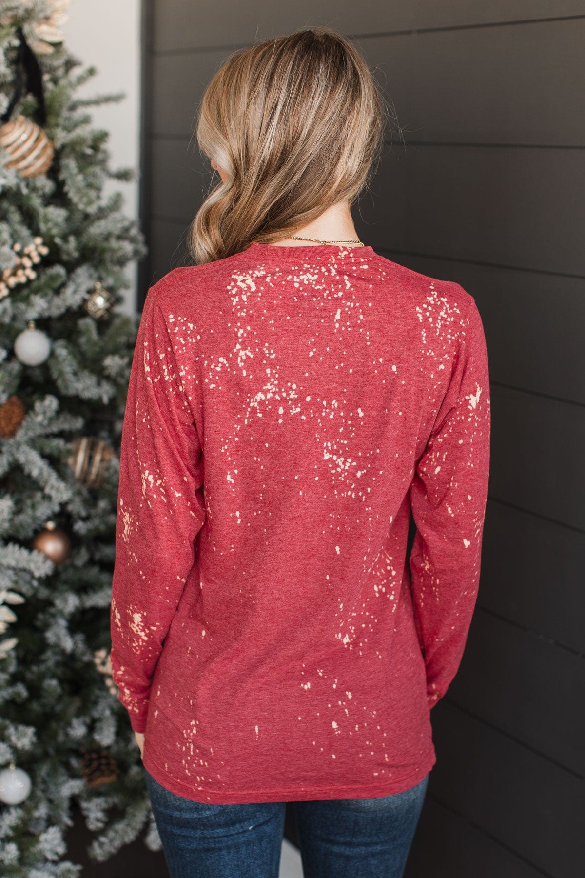 "Joy To The World" Bleached Graphic Top- Red