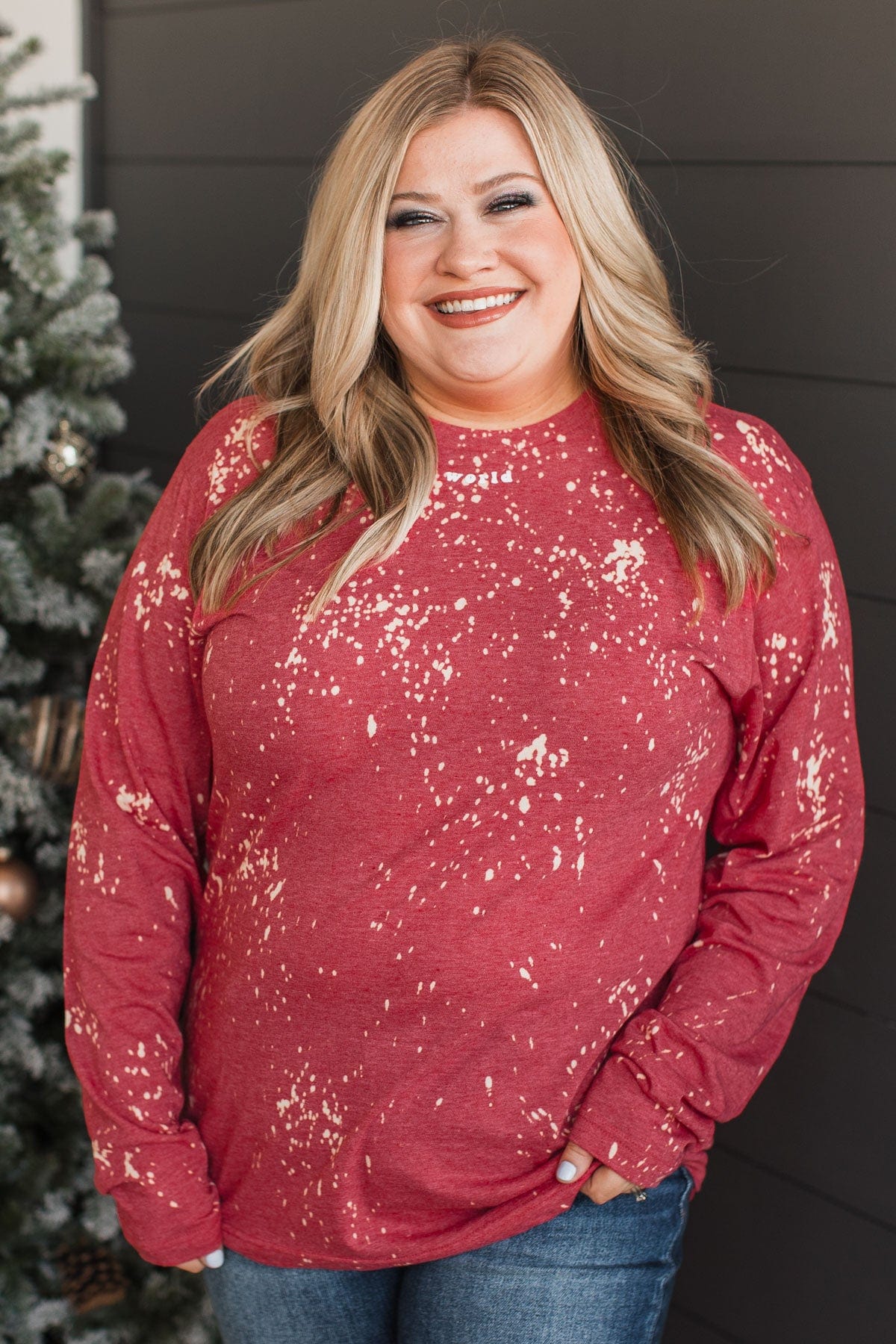 "Joy To The World" Bleached Graphic Top- Red