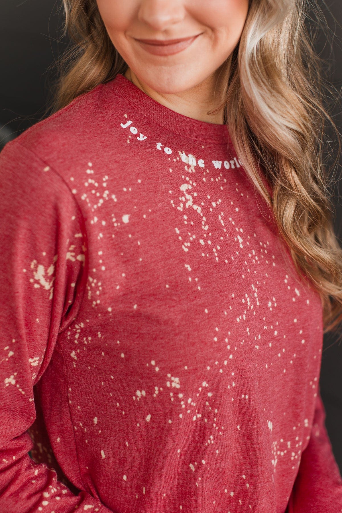 "Joy To The World" Bleached Graphic Top- Red