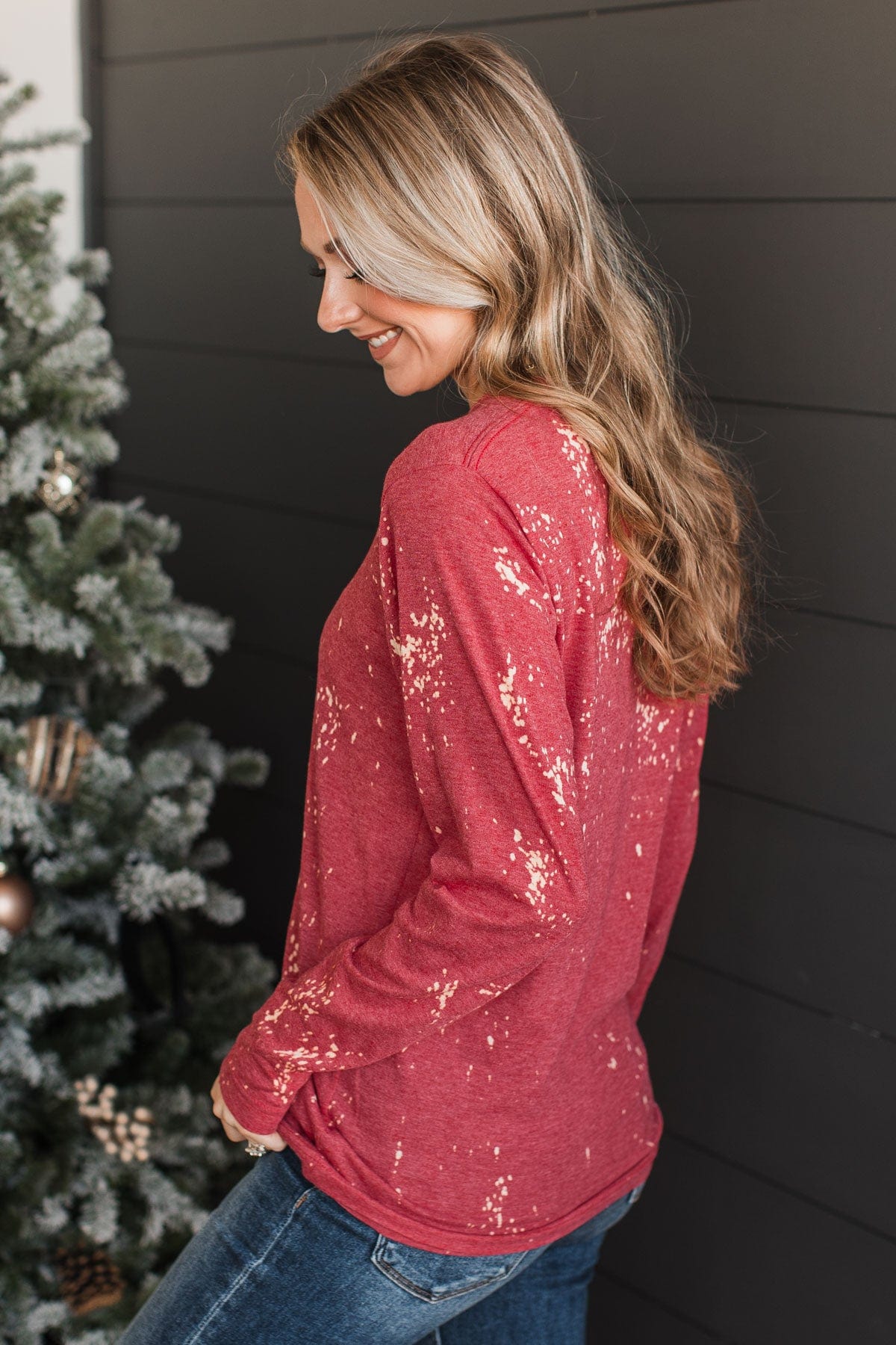 "Joy To The World" Bleached Graphic Top- Red
