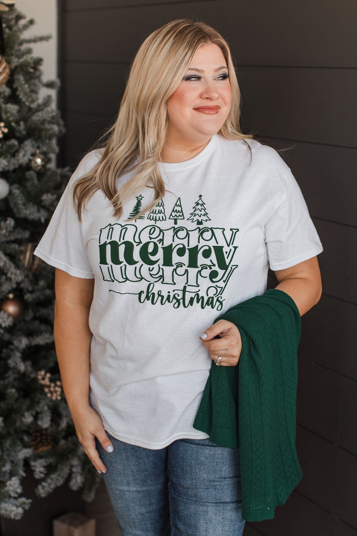 "Merry Christmas" Stacked Graphic Top- White
