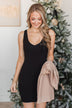 Moonlit Dances V-Neck Sleeveless Dress- Black