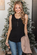 Like A Love Song Button Tank Top- Black