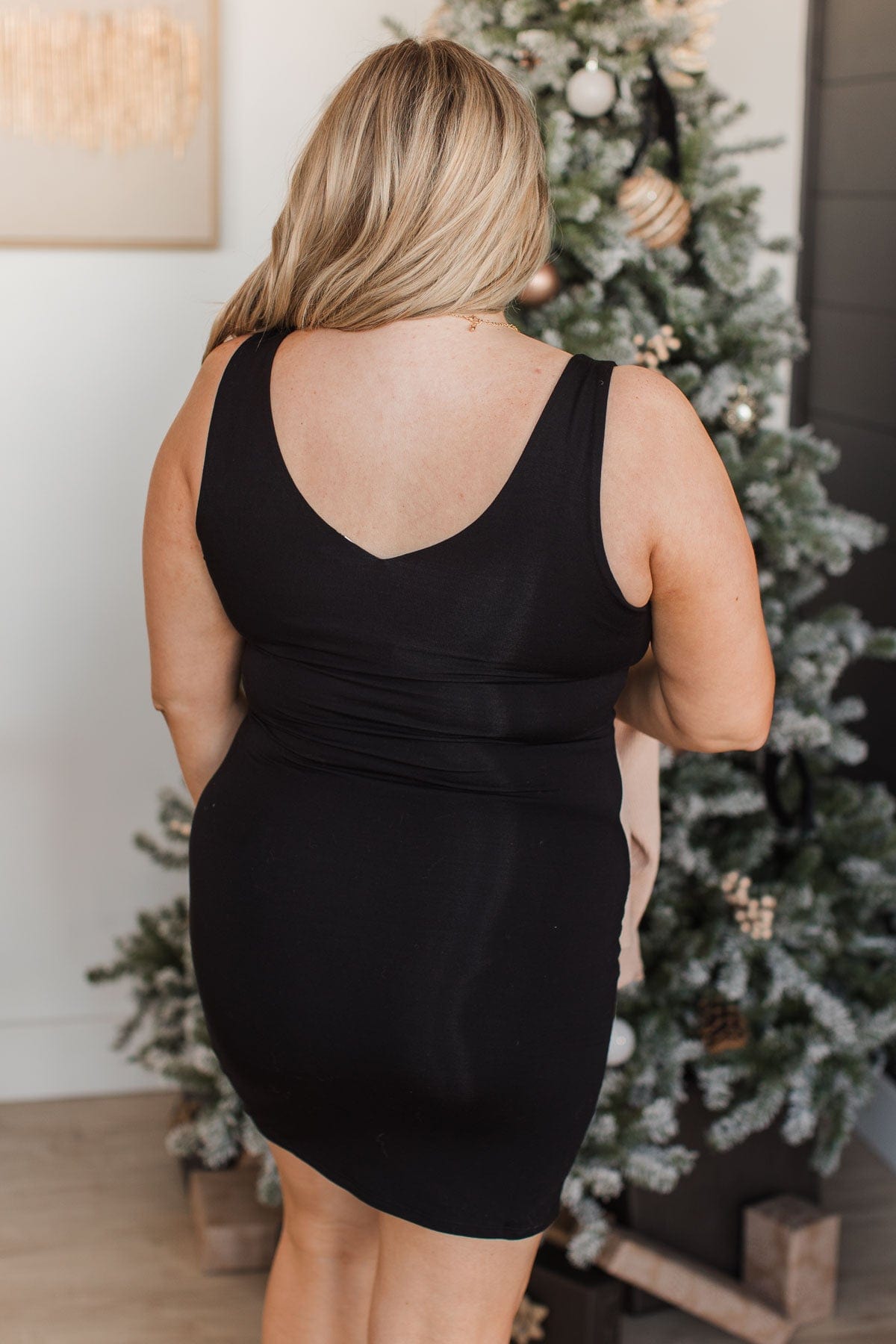 Moonlit Dances V-Neck Sleeveless Dress- Black