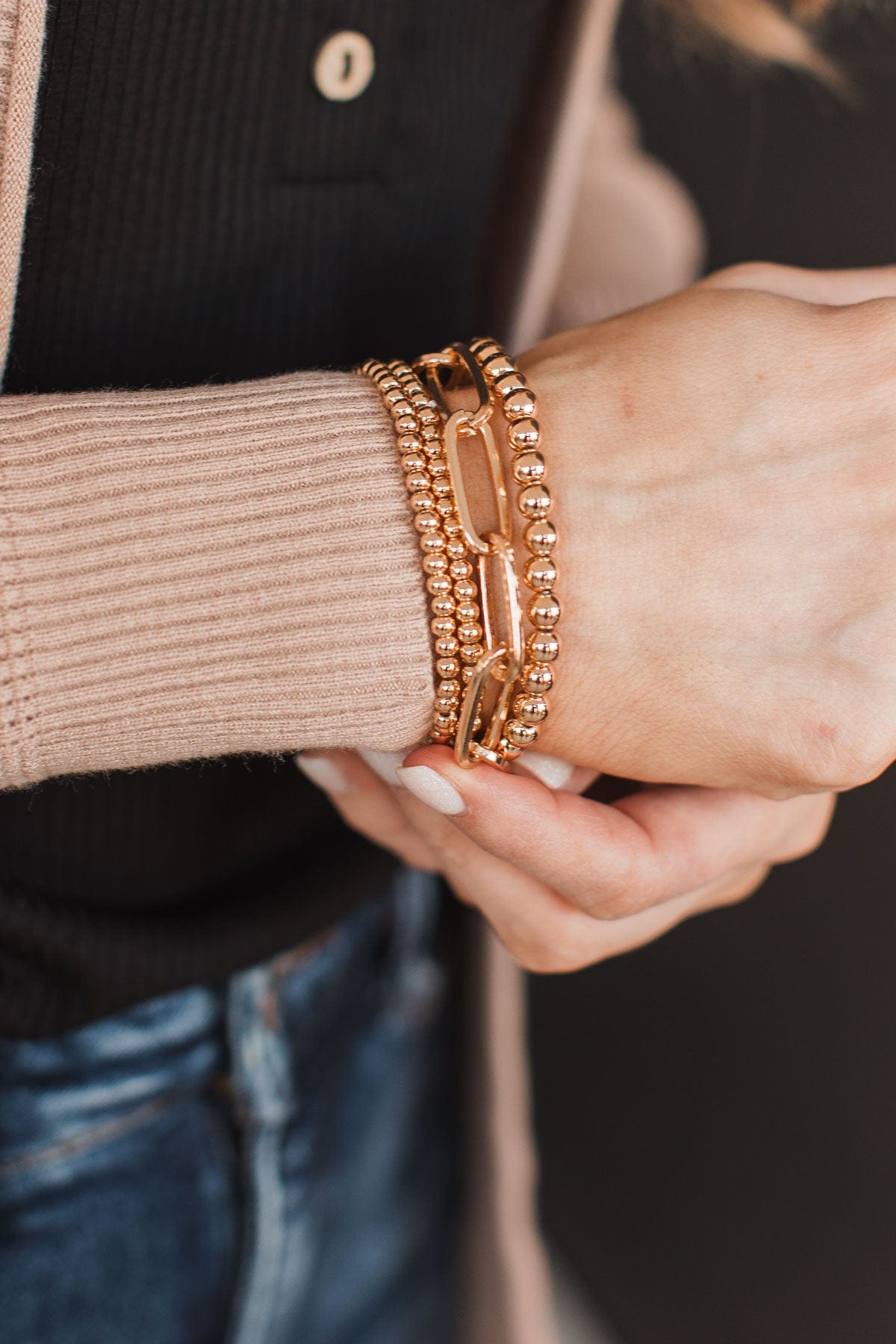 Just A Kiss Stackable Bracelet Set- Gold