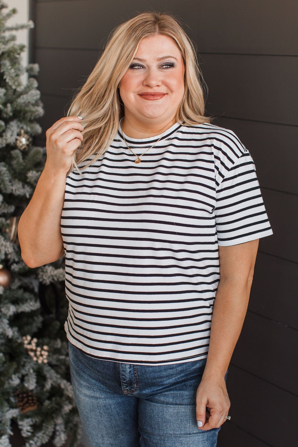 Crossing Lines Striped Knit Top- Black & White