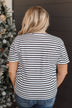 Crossing Lines Striped Knit Top- Black & White