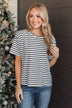 Crossing Lines Striped Knit Top- Black & White