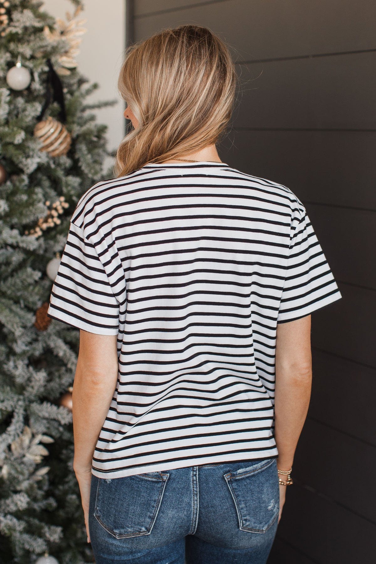 Crossing Lines Striped Knit Top- Black & White