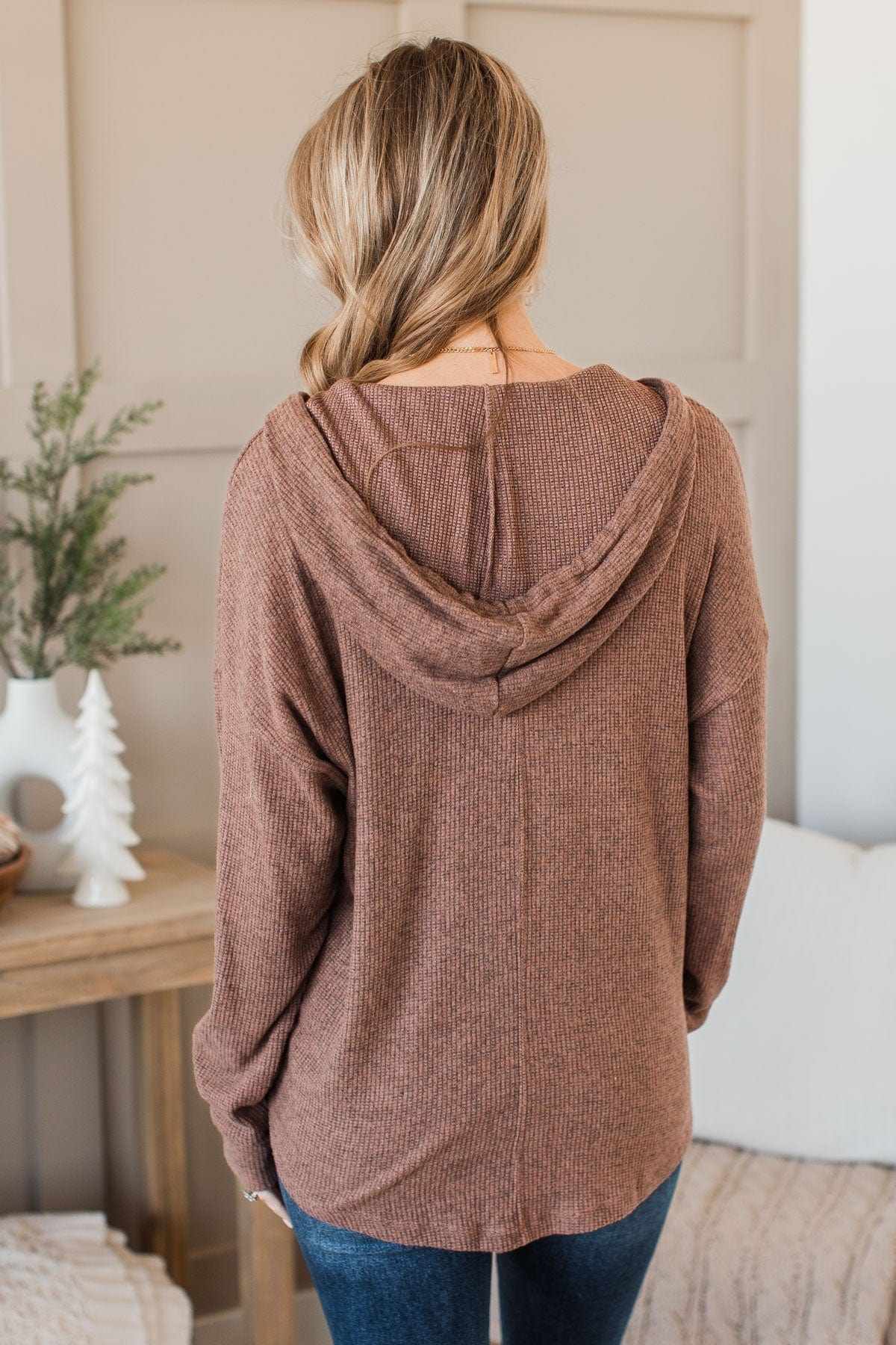 In A Rush Hooded Knit Top- Mocha