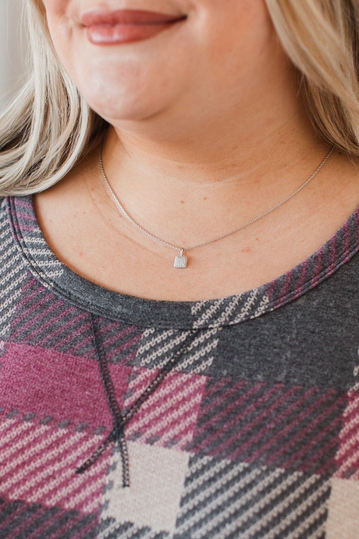 Perfectly Simple Square Pendant Necklace- Silver