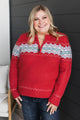 Cozy Getaway Quarter Zip Knit Sweater- Red