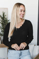 Live Passionately V-Neck Pointelle Sweater- Black