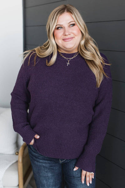 Maybe You're Right Knit Sweater- Dark Purple