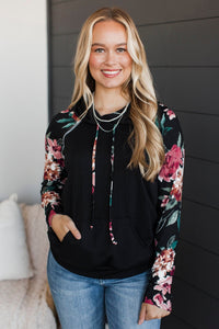 Unbelievably Happy Hooded Floral Top- Black & Mauve
