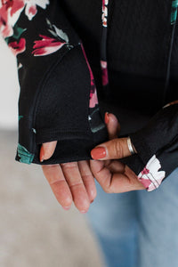 Unbelievably Happy Hooded Floral Top- Black & Mauve