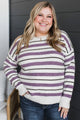 Chasing Bliss Striped Knit Sweater- Ivory & Purple