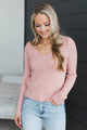 Live Passionately V-Neck Pointelle Sweater- Blush