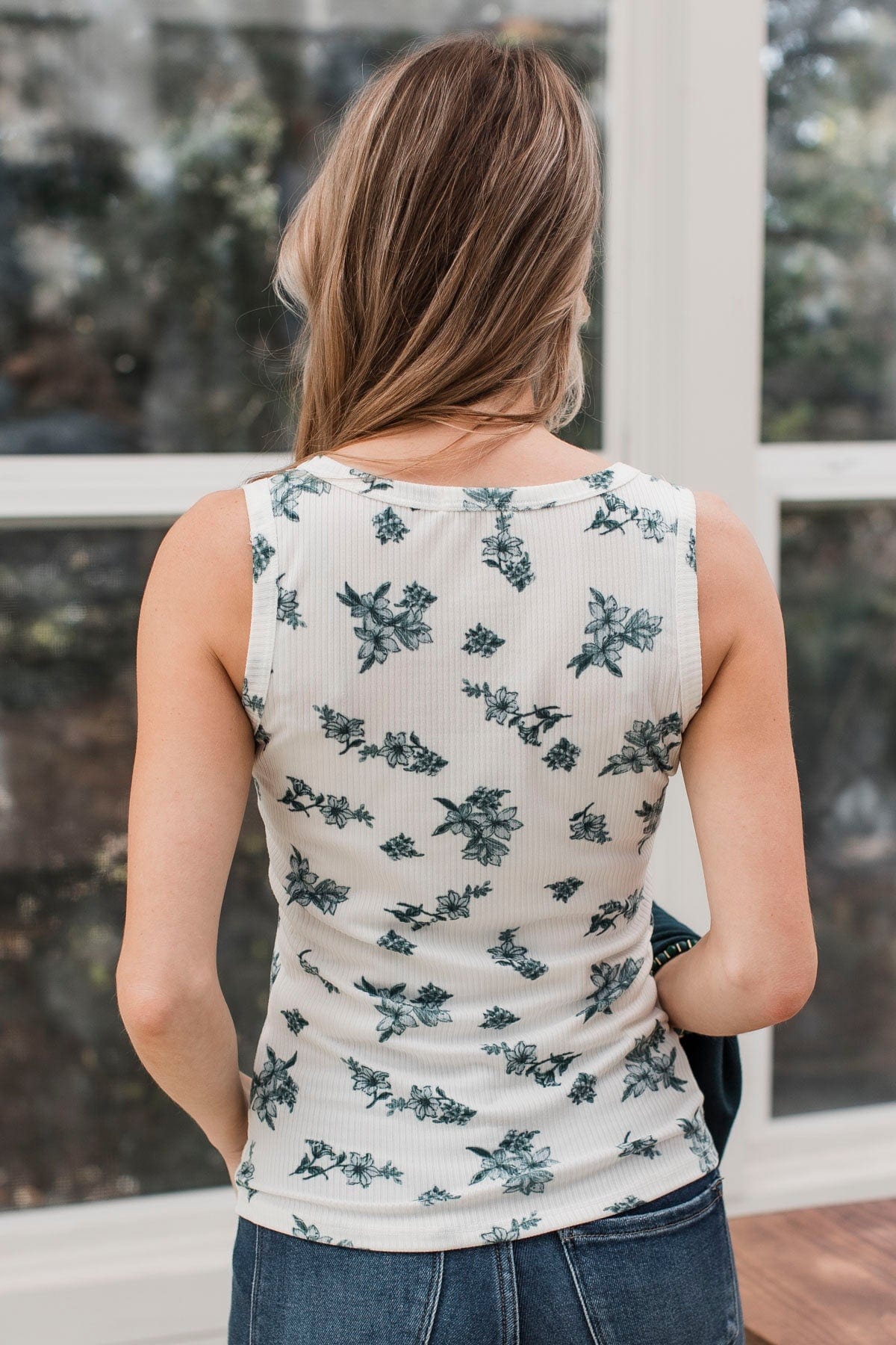Friends For Life Floral Tank Top- Ivory & Hunter Green