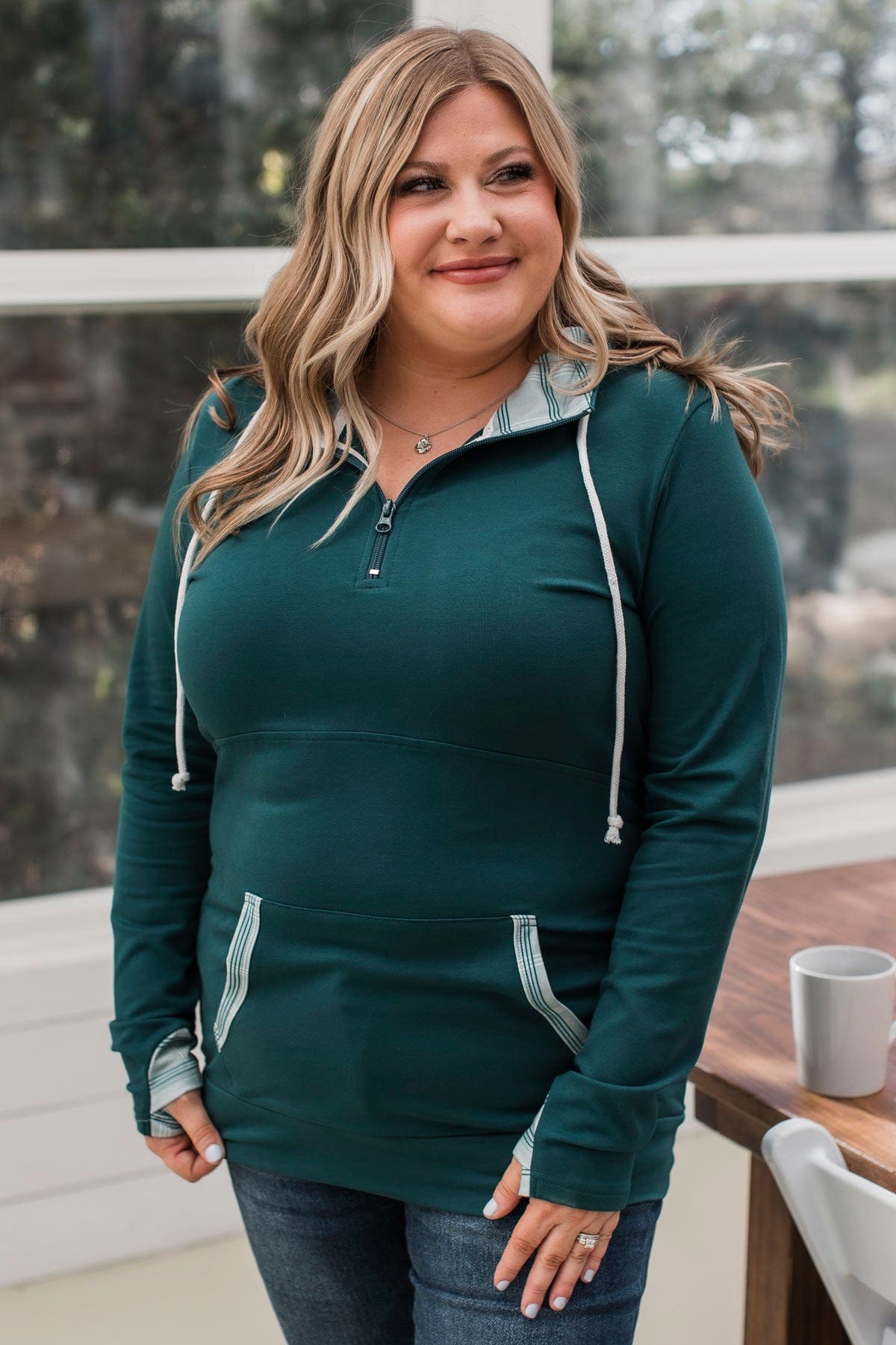 Easy To Love Quarter Zip Hoodie- Teal