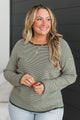 Taking Compliments Striped Knit Sweater- Dark Olive