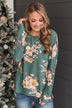 Easy To See Long Sleeve Floral Top- Evergreen