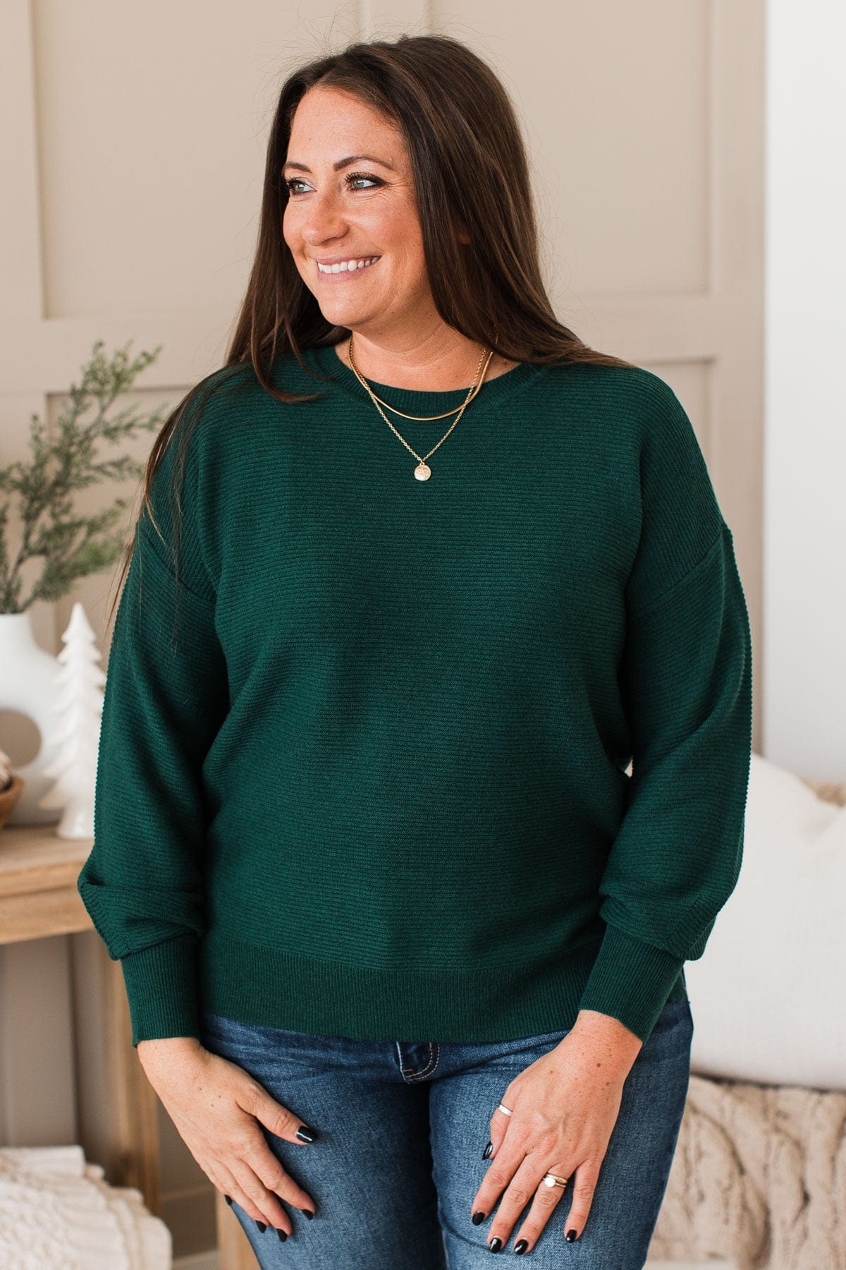 Everyday Dreams Ribbed Sweater- Forest Green