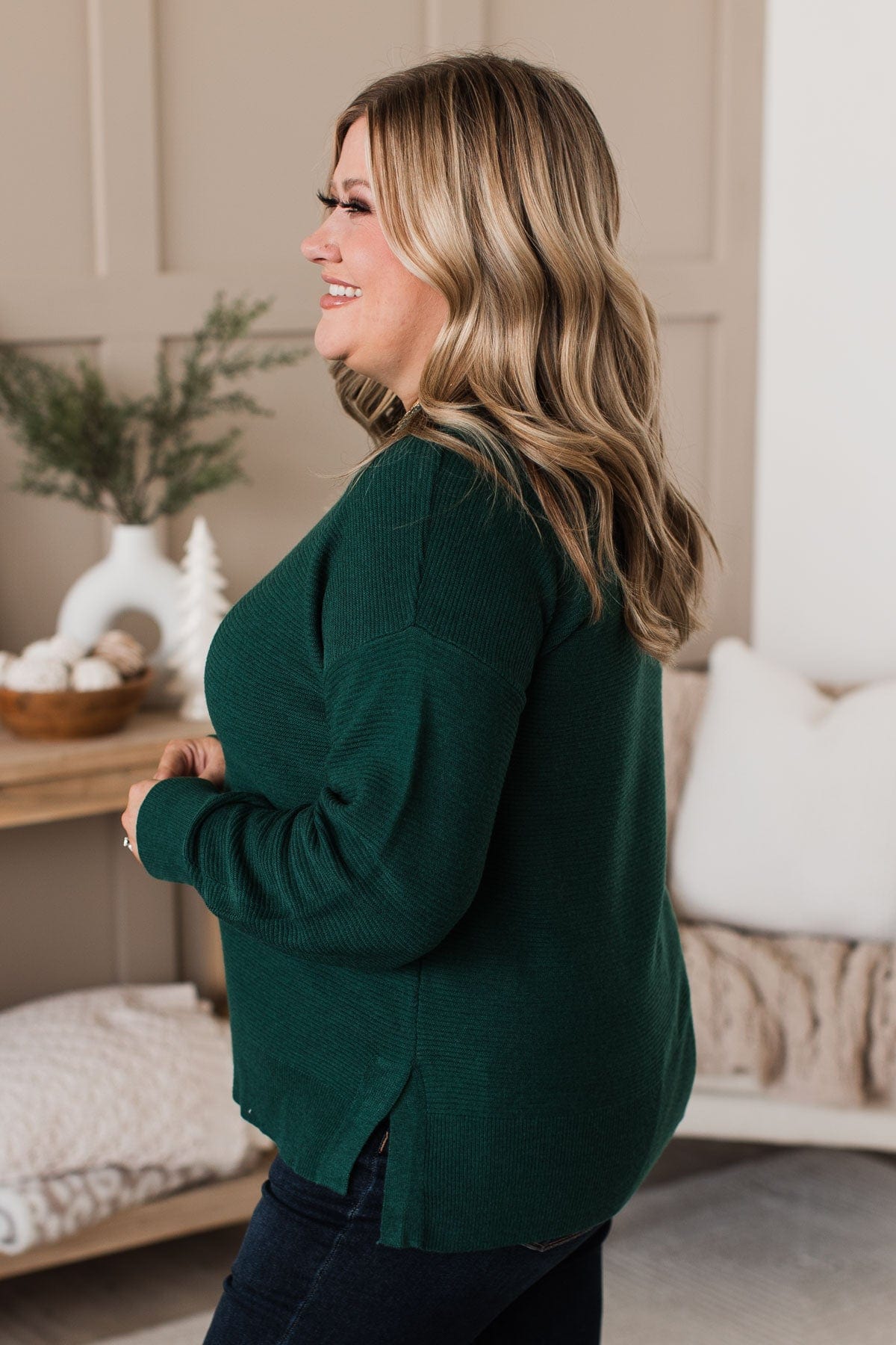 Everyday Dreams Ribbed Sweater- Forest Green