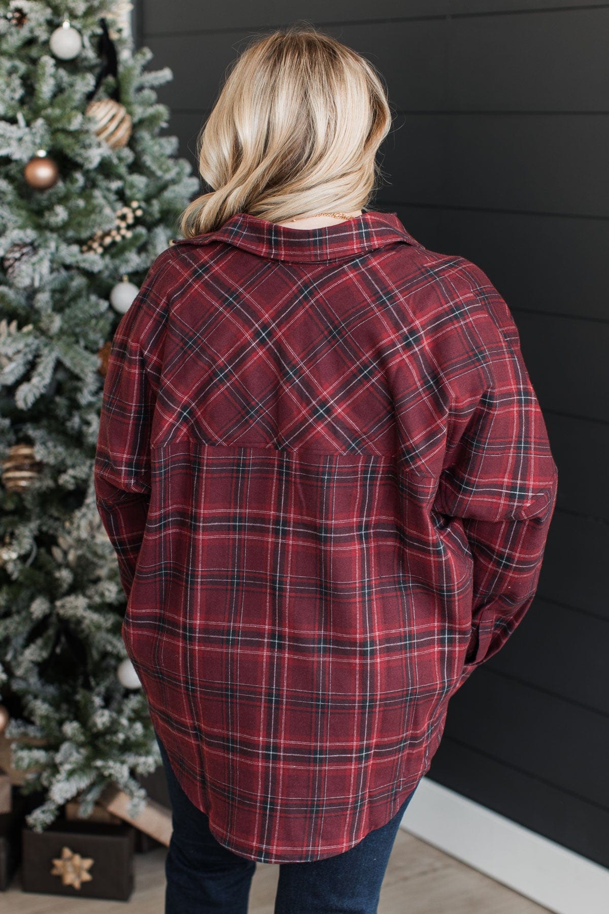 Fit For Adventure Plaid Button Top- Burgundy