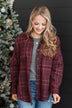 Fit For Adventure Plaid Button Top- Burgundy