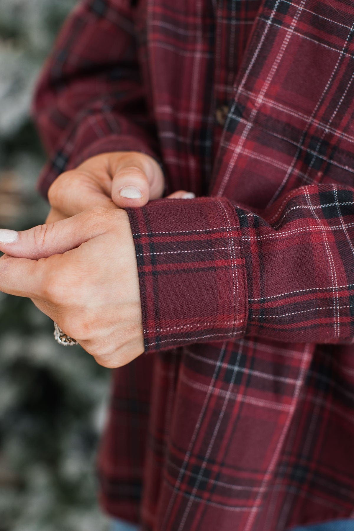 Fit For Adventure Plaid Button Top- Burgundy