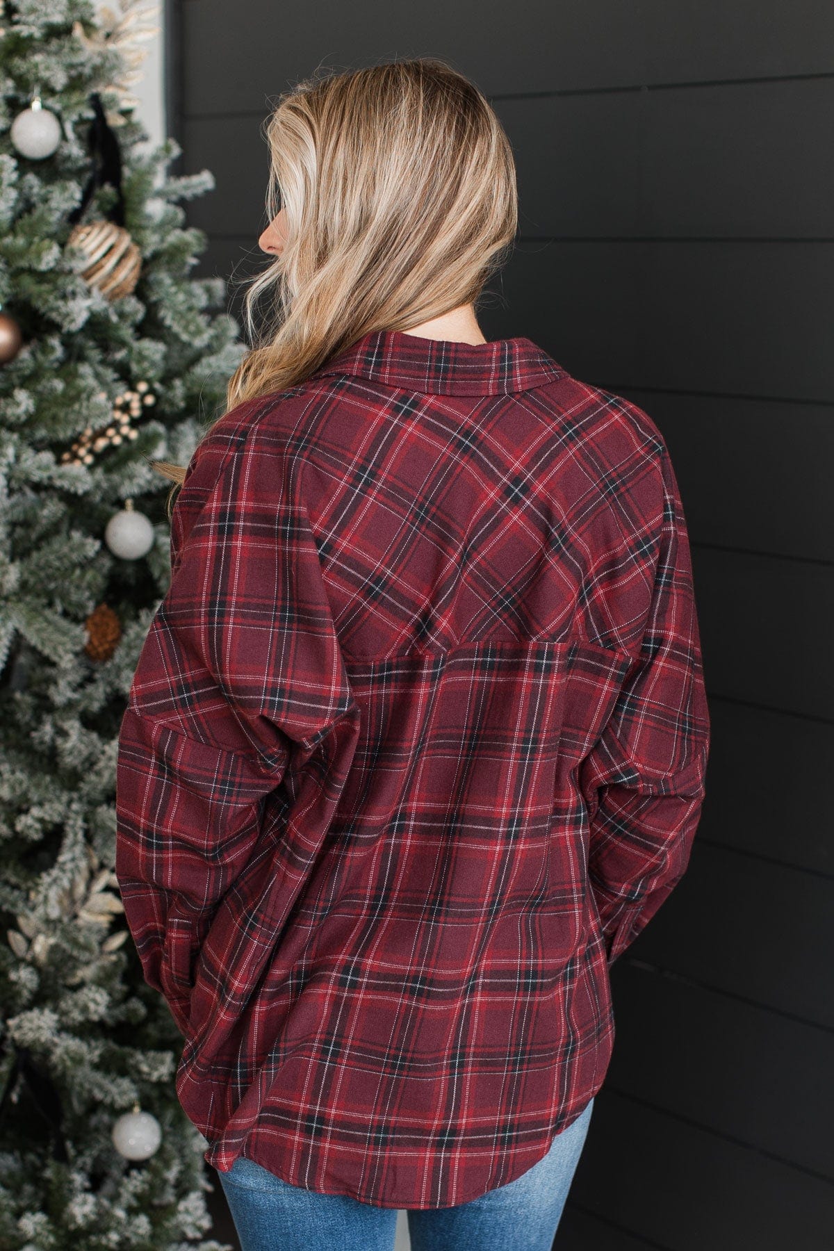 Fit For Adventure Plaid Button Top- Burgundy