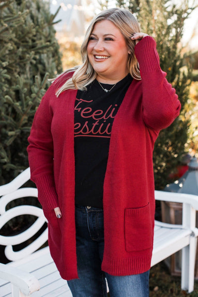 Incredibly Cool Knit Cardigan- Holiday Red