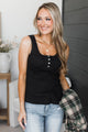 All Who Wander Henley Tank Top- Black