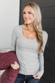 Play With My Heart Ruched Top- Heather Grey