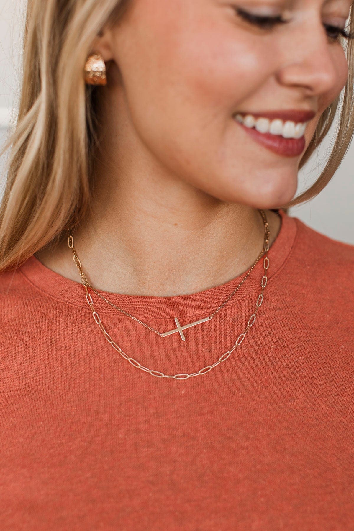 Blessed With Grace Layered Cross Necklace Gold The Pulse Boutique
