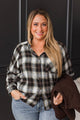 In Abundance Plaid Button Top- Brown