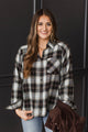 In Abundance Plaid Button Top- Brown
